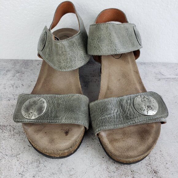 TAOS Carousel 2 Cork Wedge Leather Sandal Gray size 38 US 7/7.5 Lagenlook Boho - Picture 13 of 16